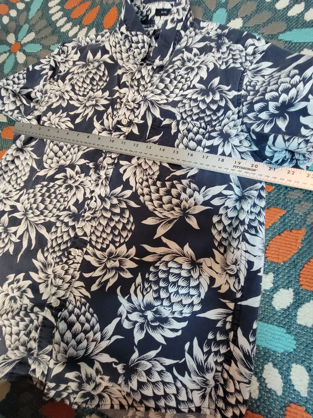 J. Crew Navy & White Pineapple Print Short-Sleeve Shirt
